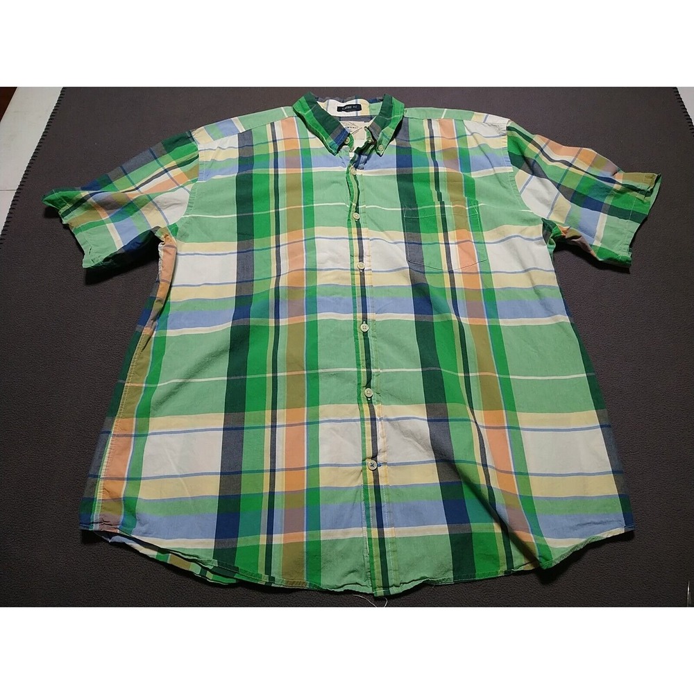 St John's Bay Shirt Men XXL Green Plaid Button Up Short Sleeve Classic Preppy...